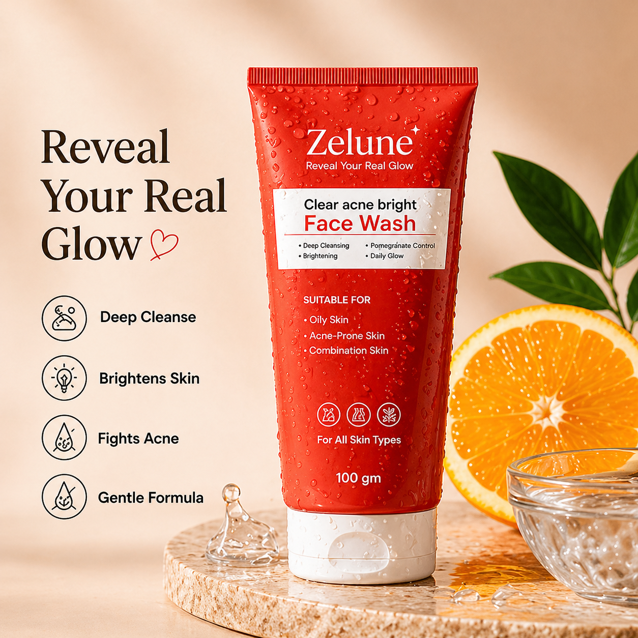ZELUNE Vitamin C & Niacinamide Face Wash for Acne & Oil Control