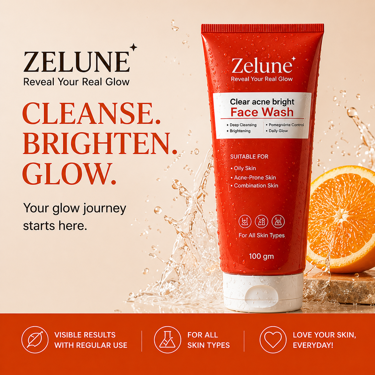 ZELUNE Vitamin C & Niacinamide Face Wash for Acne & Oil Control